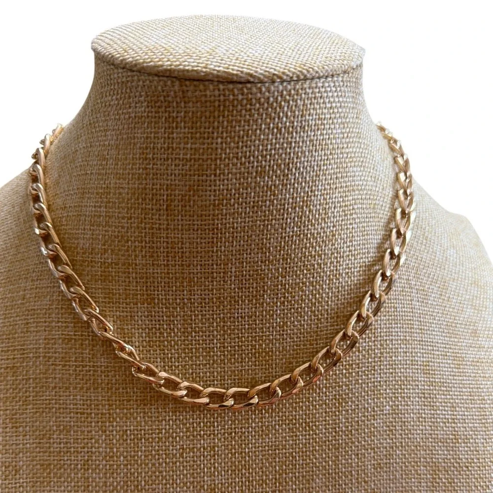 Goldtone Curb Chain Statement Necklace Polished Link Layering Chunky